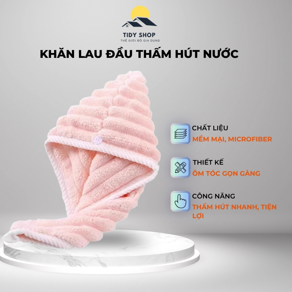 Set 2 Mũ Quấn Tóc Lông Dệt Sóng Thấm Hút Tốt, TIDY SHOP, Khăn Bông Ủ Tóc Nhanh Khô Sau Khi Gội