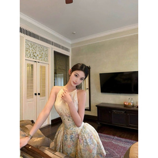 Váy Đầm Yếm Thô Hoạ Tiết Hoa Dáng Ngắn Bồng Váy Nữ Tinh