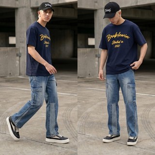 Quần Jeans Cargo Nam Form Suông Ống Rộng Wash Vintage Túi Hộp Streetwear Unisex