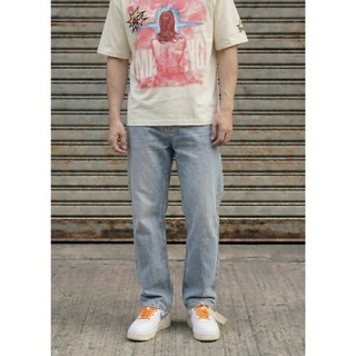 Quần Jeans Nam Basic Dáng Suông Cạp Cao Màu Blue Light