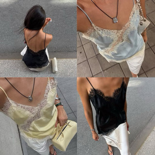 [ORDER 8 - 10 NGÀY] Áo 2 dây satin phối viền ren (lùi 1 size nhen)