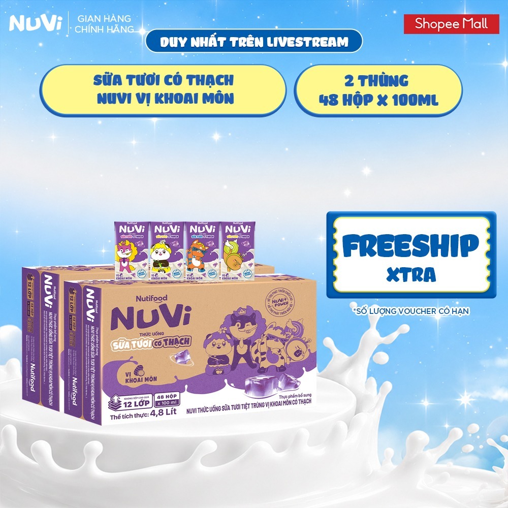[KOL] Combo 2 Thùng 48 Hộp Thức Uống Sữa Tươi Có Thạch NuVi Chọn Vị 100ml