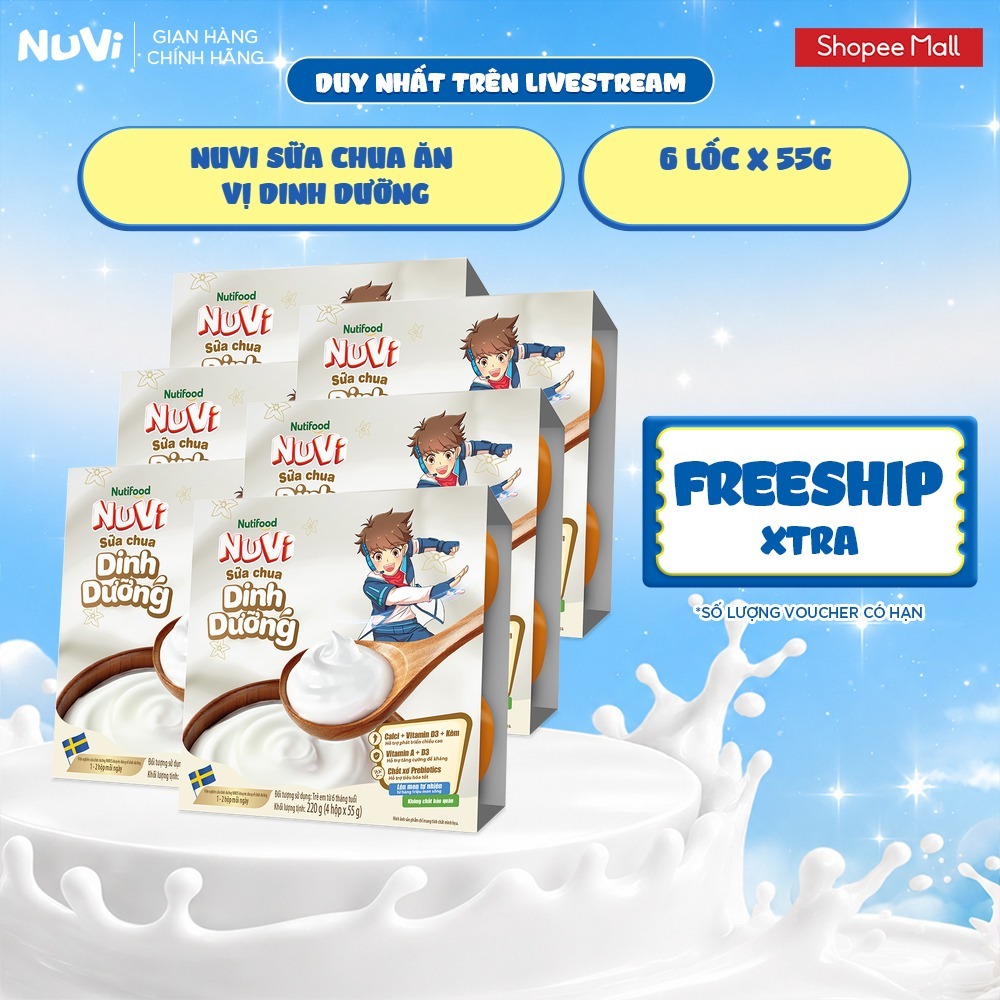 [KOL] Combo 6 Lốc NuVi Sữa Chua Ăn (Hokkaido Cheese, Trái Cây, Dinh Dưỡng) 55g/hộp