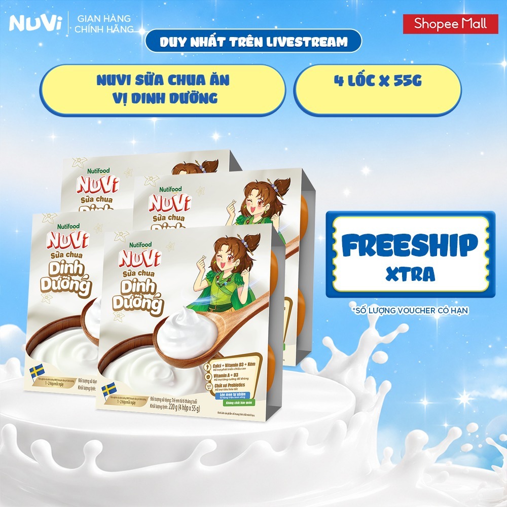[KOL] Combo 4 Lốc NuVi Sữa Chua Ăn (Hokkaido Cheese, Trái Cây, Dinh Dưỡng) 55g/hộp