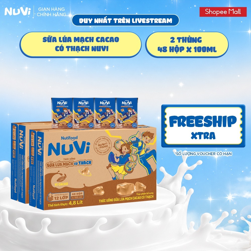 [KOL] Combo 2 Thùng 48 Hộp Thức Uống Sữa Có Thạch NuVi Chọn Vị 100ml
