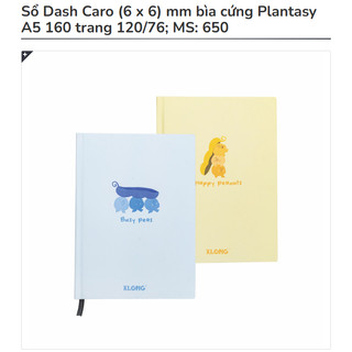 KLONG - Sổ A5 Dash Caro (6 x 6) mm Bìa Cứng Plantasy 160 Trang Giấy Dày 120gsm 120/76; MS: 650 ♥ MS: 657 Pet Life