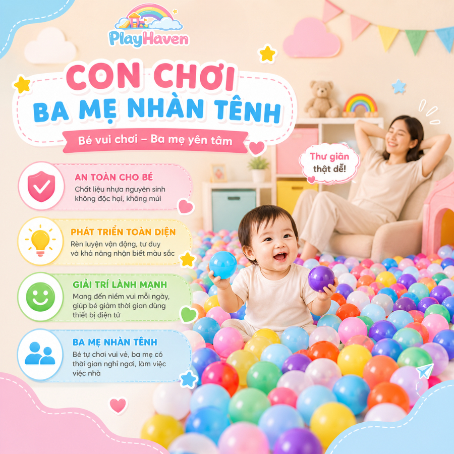 Combo 30/50/100 Bóng Nhựa Mềm Cho Bé - Bóng Nhiều Màu An Toàn Vui Chơi Tại Nhà