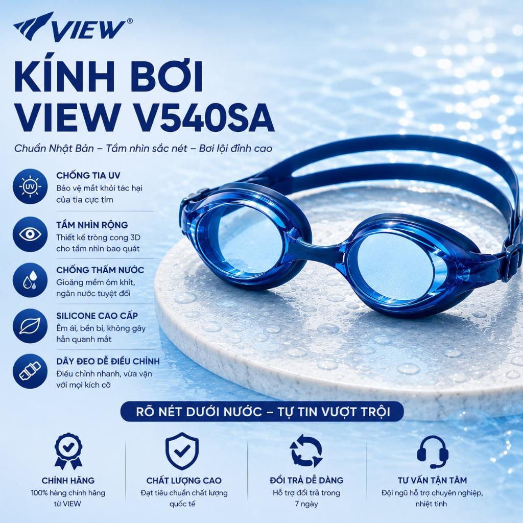 Kính bơi view V540SA Nhật cao cấp giá rẻ, thiết kế rất đẹp, chống nước và sương mờ cực tốt