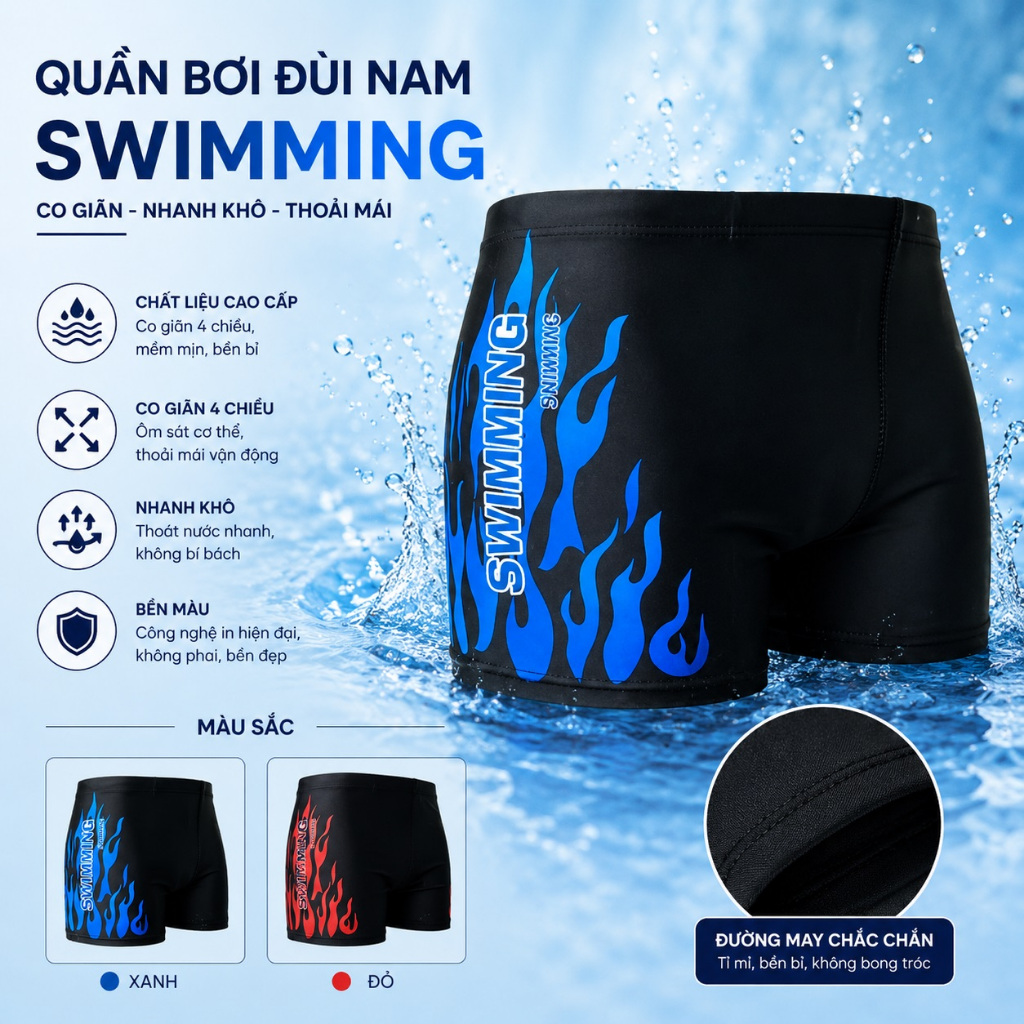 Quần bơi đùi nam, quần bơi lửng nam cao cấp, bền đẹp, chống thấm nước và co giãn tốt
