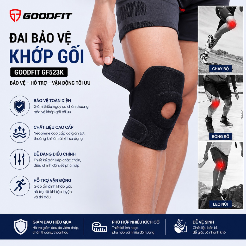 Đai bảo vệ khớp gối co giãn, bó gối thoáng khí GoodFit GF523K