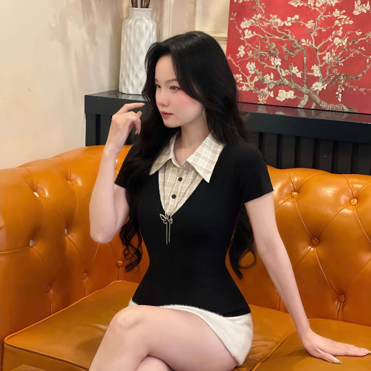 áo thun ôm body PHỐI CỔ SƠ MI chất vài cotton mềm mại