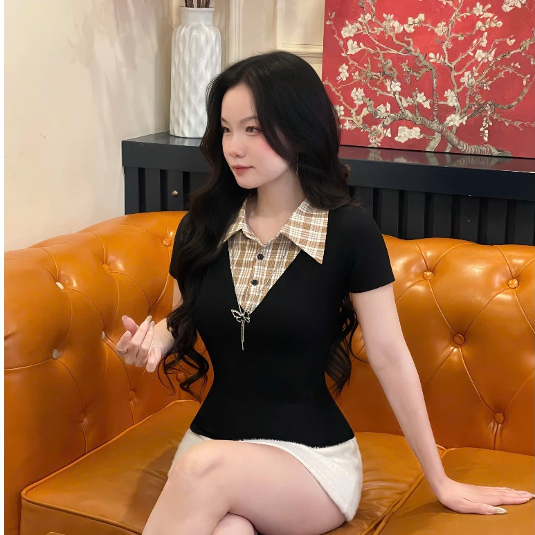 áo thun ôm body PHỐI CỔ SƠ MI chất vài cotton mềm mại