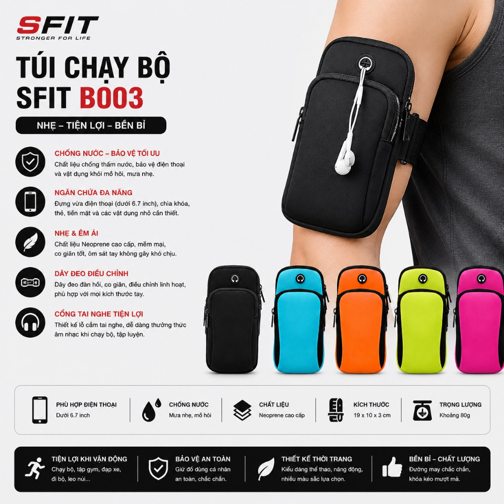 Túi đeo cánh tay SFIT SDL-B003, bao đựng điện thoại dưới 6.5 inch khi tập thể thao, chạy bộ giá rẻ, chất lượng cao