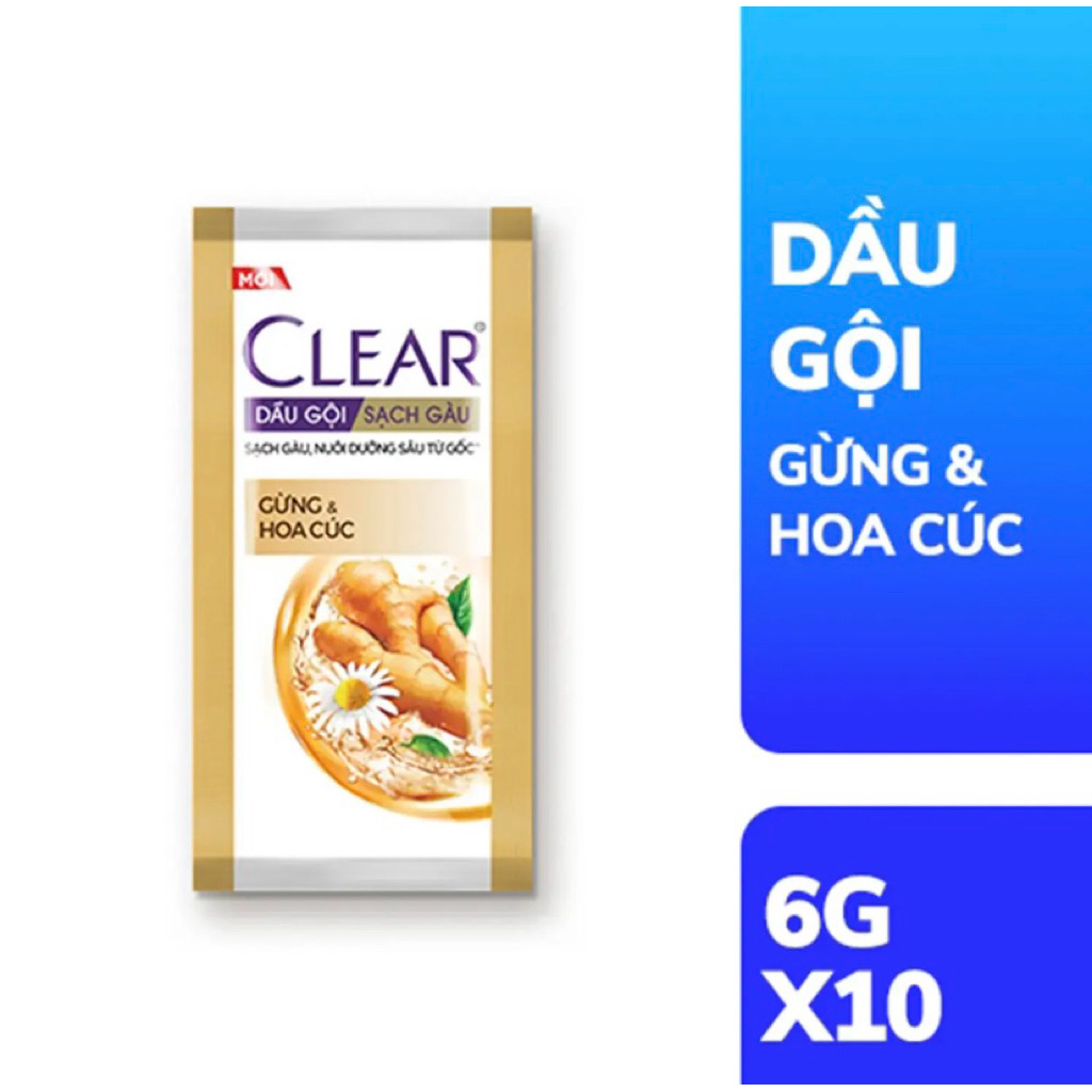 [Giá Sỉ] Lốc 6 Dây Dầu Gội Clear Gừng Hoa Cúc - Hàng công ty date mới