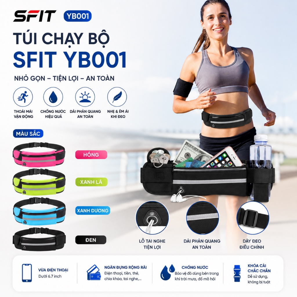 Các loại túi đeo hông chạy bộ, túi đeo tay chạy bộ, túi chạy bộ SFIT cao cấp giá rẻ