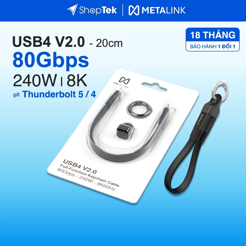 METALINK Cáp móc khoá USB4 V2.0 80Gbps 240W 8K 20cm | tương thích Thunderbolt 5,4,3 | MTC8-20