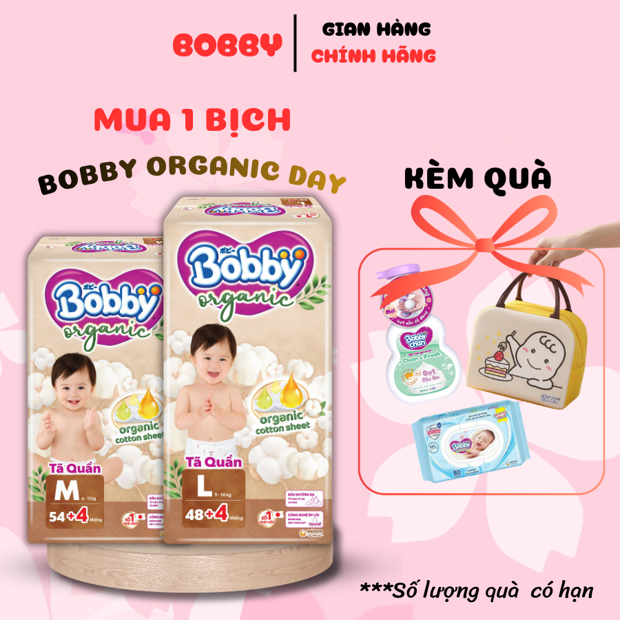 [MUA 1 TẶNG 1] Tã Quần Bobby Organic Day/ Tã Quần Orrganic Sleep Well Cao Cấp-Size M/L/XL/XXL/XXXL