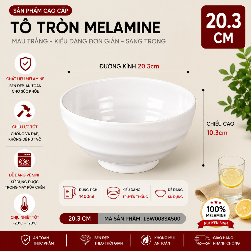 Bát Phíp ( Melamine A5 ) Cao Cấp Trắng Sang Trọng Bền Đẹp Không Xước - Ố  008SA500