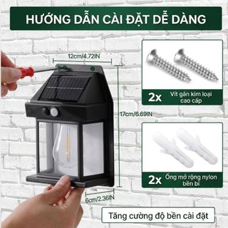 Đèn gắn tường năng lượng mặt trời Sợi đốt Vonfam chống nước treo cổng , khu vệ sinh ...