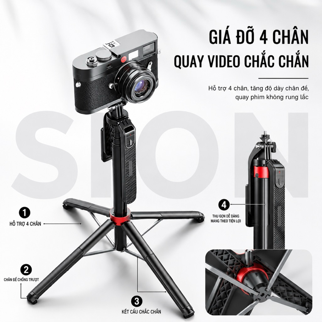 Gậy Chụp Ảnh 4 Chân P185-Gậy Chụp Hình  Cầm Tay Tặng Kèm Remote có Chiều Dài Sử Dụng 30-180cm