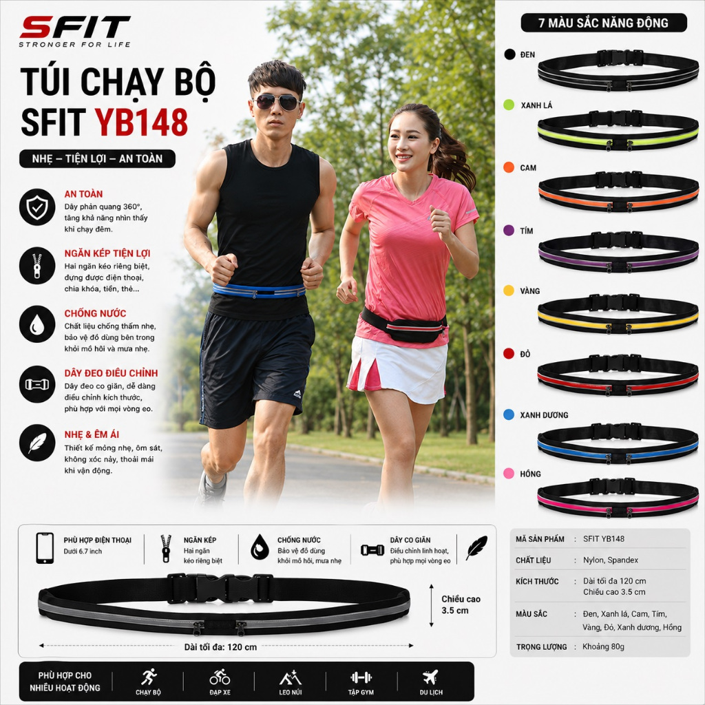 Túi thắt lưng tập thể dục mini SFIT SDL-YB148, túi đựng điện thoại di động dưới 5.5 inch siêu gọn, chắc chắn
