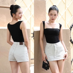 YURI JEANS - Quần Giả Váy Lưng Cao Basic Màu Nâu Choco - Be - Trắng