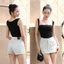YURI JEANS - Quần Giả Váy Lưng Cao Basic Màu Nâu Choco - Be - Trắng