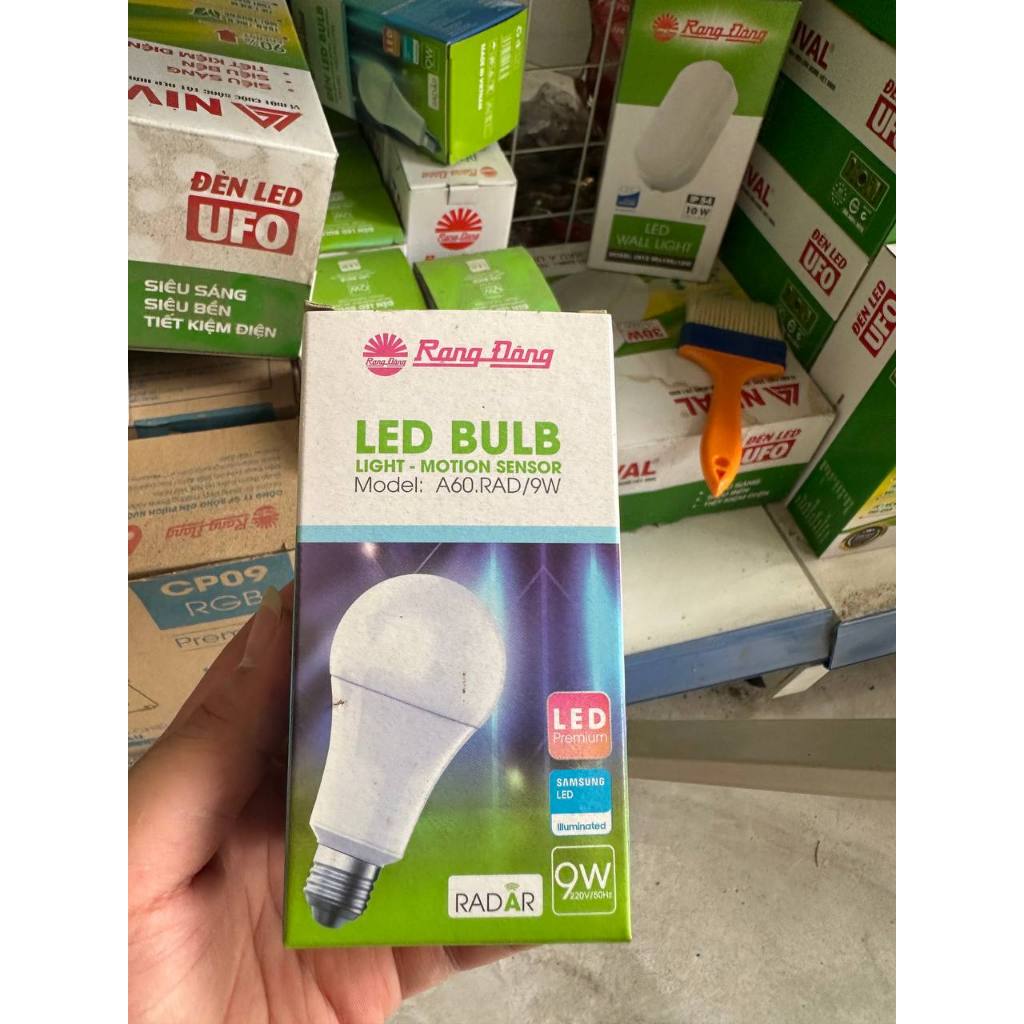 Bóng đèn led, dèn cảm biến Radar Rạng Đông A60.RAD/9W 9W tự động bật tắt chuyển động