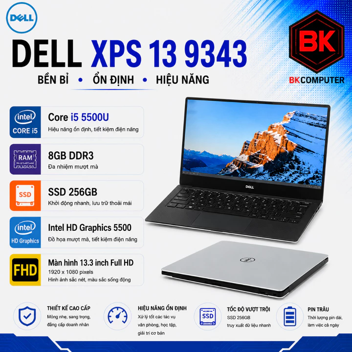 [Full HD viền mỏng] Laptop dell XPS 9343 9350 L321X core i5/i7 ram 8GB SSD 256GB cao cấp nhỏ gọn cho văn phòng