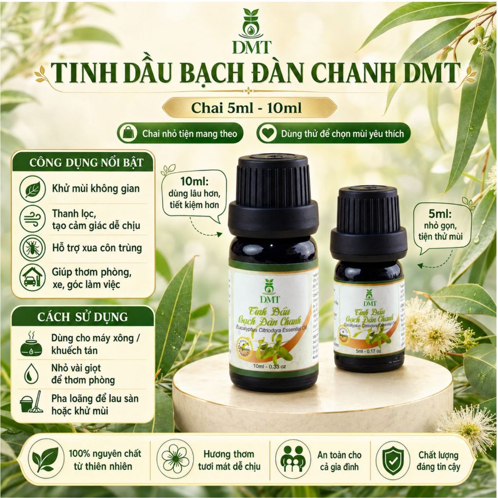 Tinh dầu Bạch đàn chanh xông thơm phòng DMT - tinh dầu bạch đàn chanh khử mùi, kháng khuẩn -5ml/10ml