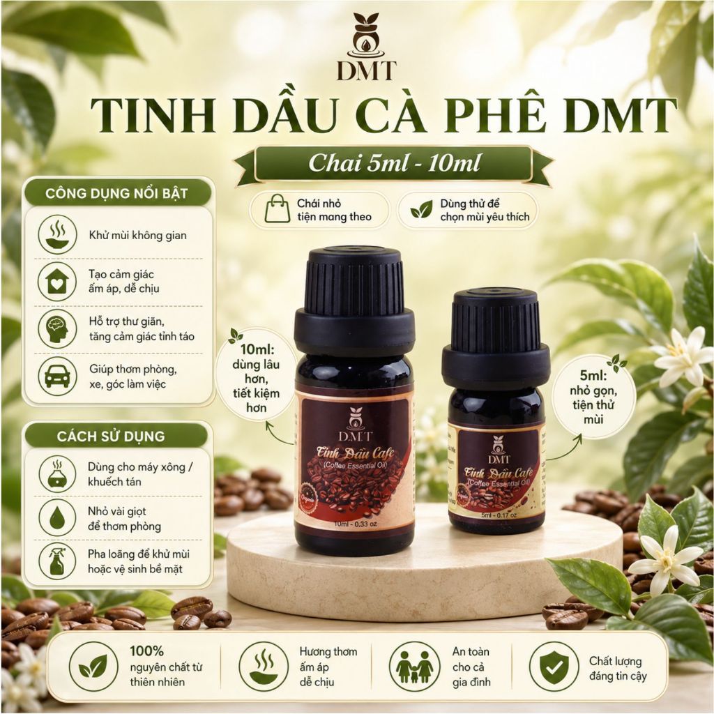 Tinh dầu cà phê thơm phòng DMT - tinh dầu cafe thiên nhiên xông phòng, treo xe ô tô 5ml/10ml