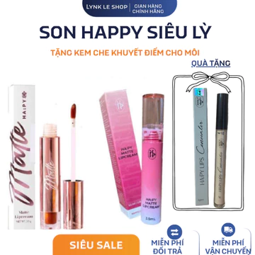 ( Mua 1 tặng 1 )Son Kem Lì Hapy Siêu Lì Kháng Nước Không Trôi kèm kem che khuyết điểm