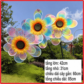 Chong Chóng Hoa Hướng Dương 2 Lớp Trang Trí Sân Vườn Xoay Theo Gió Nhiều Màu Sắc