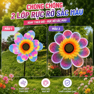 Chong Chóng Hoa Hướng Dương 2 Lớp Trang Trí Sân Vườn Xoay Theo Gió Nhiều Màu Sắc