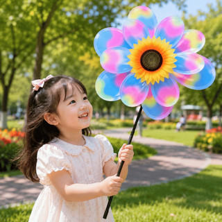 Chong Chóng Hoa Hướng Dương 2 Lớp Trang Trí Sân Vườn Xoay Theo Gió Nhiều Màu Sắc