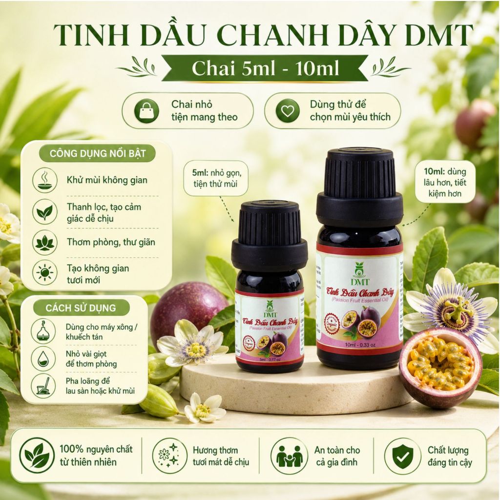 Tinh dầu chanh dây xông thơm phòng DMT - tinh dầu chanh dây nguyên chất kháng khuẩn - 5m/10ml