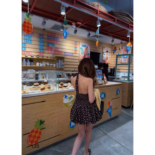 •𝙆𝙞𝙣𝙜𝙨𝙝𝙤𝙥𝙗𝙚𝙖𝙪𝙩𝙮•Set Váy Hoa Nhí Cổ Yếm Kèm CDG Vàng