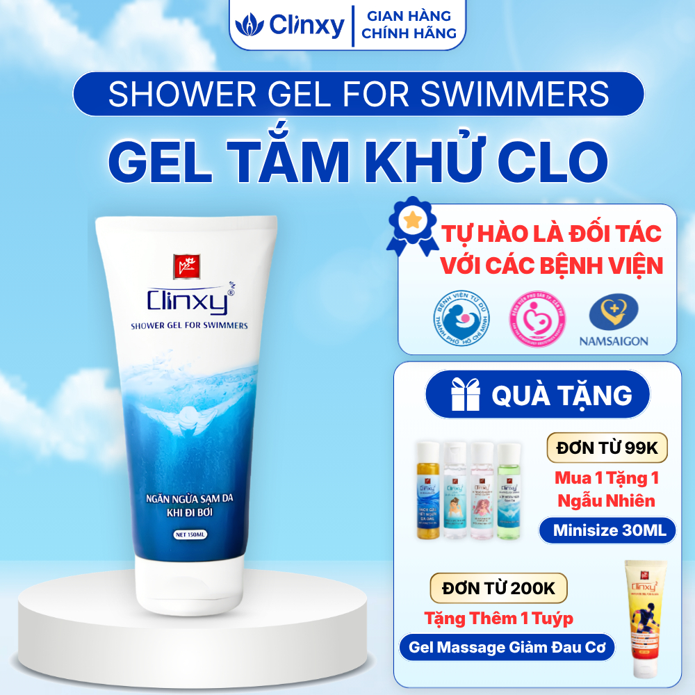 [TẶNG 1 MINISIZE] Sữa Tắm Khử Clo Clinxy Dành Cho Người Đi Bơi, Gel Tắm Làm Sạch Da Sau Bơi (150ml)