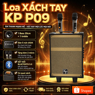 Loa Karaoke AT 09, 1 Bass 20cm+ 1 treble, dàn 5 nút chỉnh, Tặng kèm 2 micro âm nhạc chân thực.