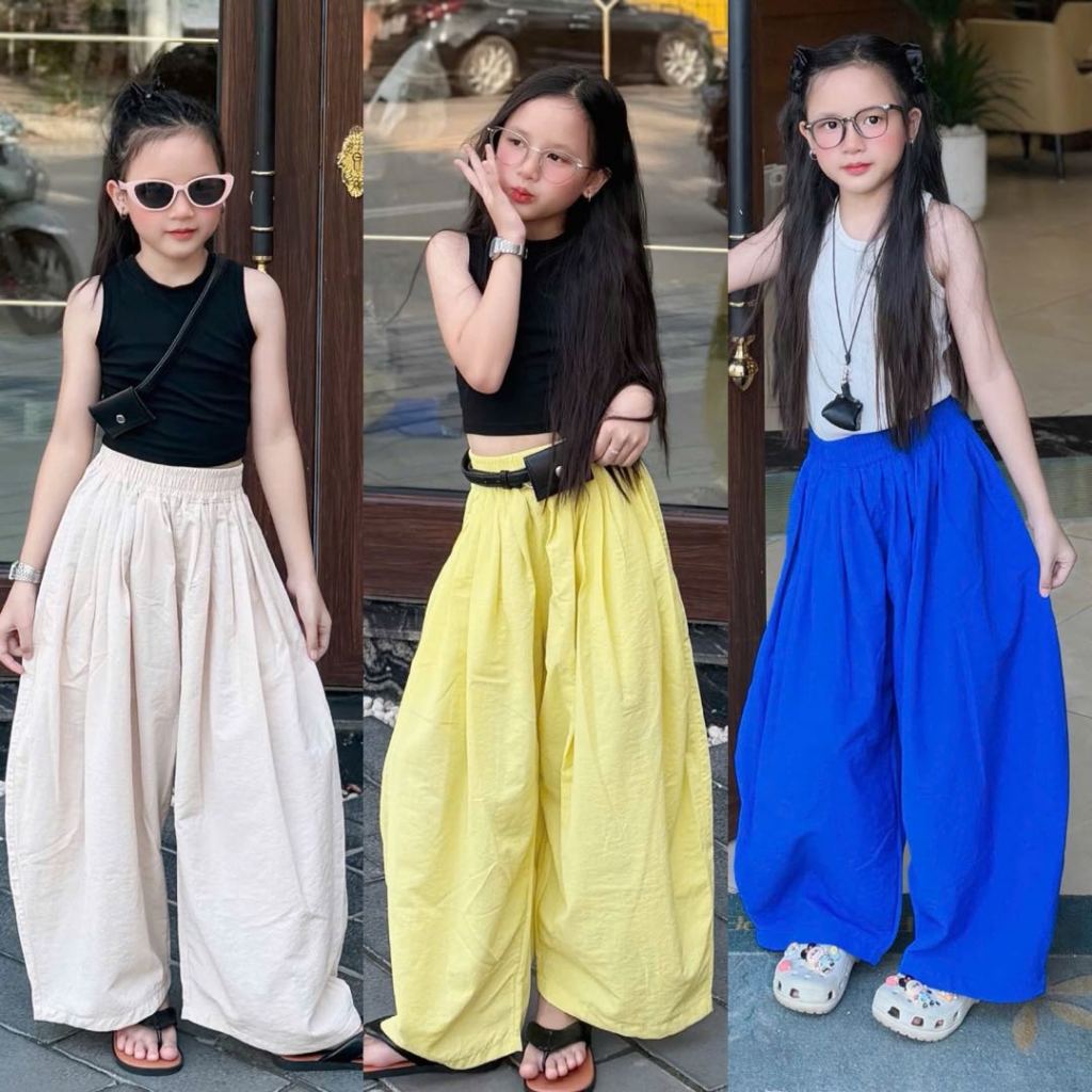 [QUẦN GIÓ XẾP LY] Hozica Quần gió lụa cho bé 2026, dáng Baggy form rộng, quần Harem cho bé gái có chiết ly HZ026