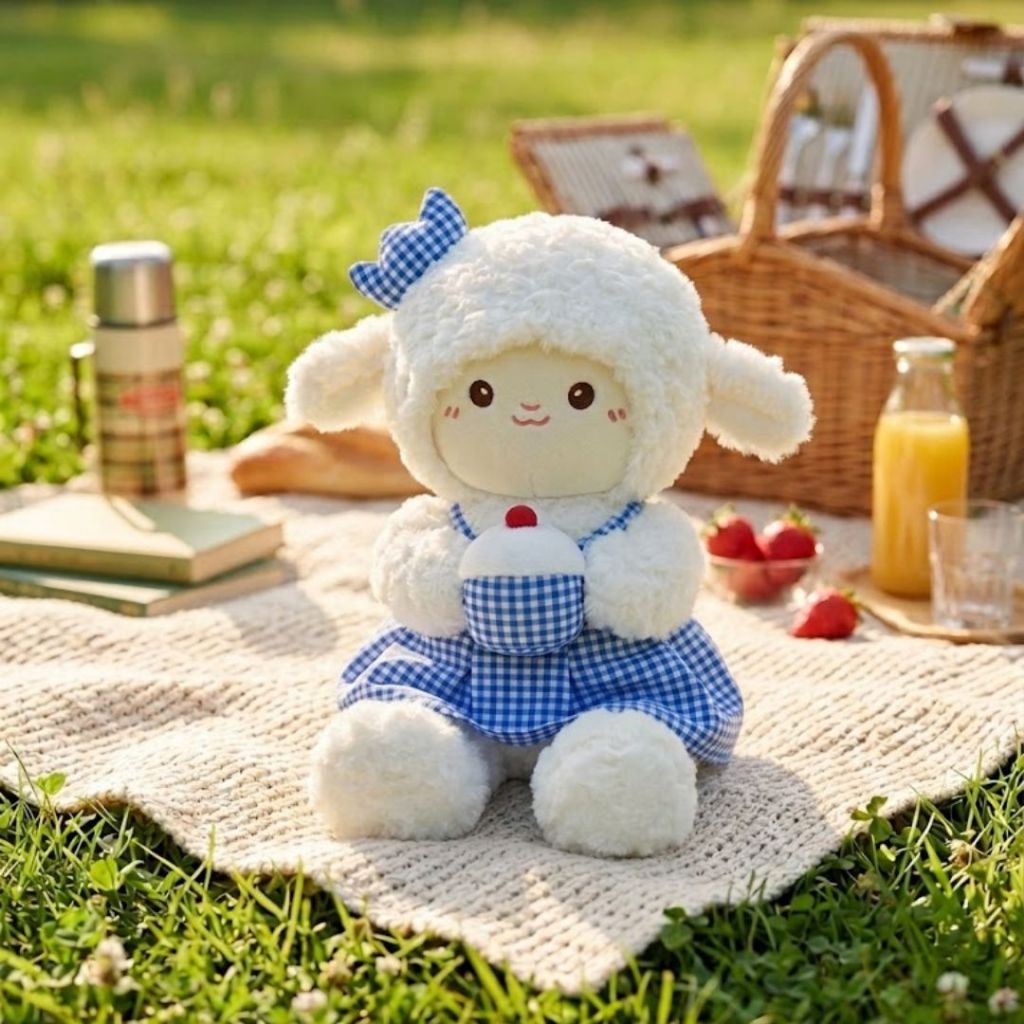 Gấu Bông Cừu Sinh Nhật Ôm Bánh Kem Dễ Thương, Cừu Bông Lông Xù Mặc Váy Cao Cấp Quà Tặng Sinh Nhật Cho Bé, Bạn Gái