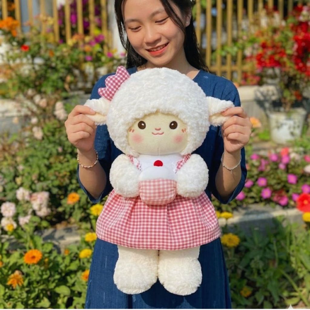 Gấu Bông Cừu Mặc Váy Ôm Bánh Kem Siêu Cute, Cừu Bông Mặc Váy Siêu Xinh Quà Tặng Sinh Nhật Cho Bé,Bạn Gái