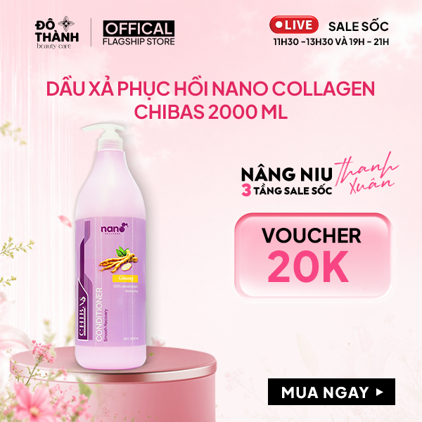 Dầu xả tóc Collagen Chibas dầu xả phục hồi hư tổn mượt tóc bóng khoẻ không gây bết dính chai 2000ml