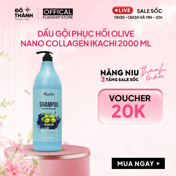 Dầu gội đầu phục hồi hư tổn Olive Nano Collagen Ikachi làm sạch sâu da đầu dưỡng ẩm cho tóc 2000ml