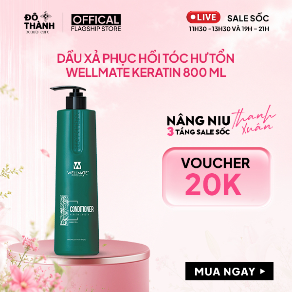 Dầu xả tóc mềm mượt tóc Wellmate Keratin cải thiện tình trạng tóc khô xơ chẻ ngọn gãy rụng không gây tóc 800ml
