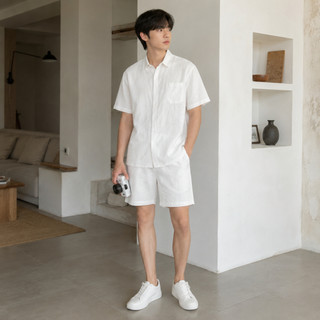 Bộ Quần Áo Nam Đũi Nilen BHN101  Áo Sơ Mi Ngắn Tay Kèm Quần Short Vải Thoáng Khí Dễ Mặc Trẻ Trung