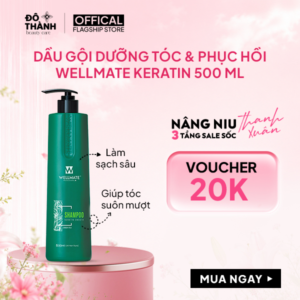 Dầu gội đầu trà xanh phục hồi hư tổn Wellmate Keratin làm sạch sâu nuôi dưỡng tóc bóng mượt 500ml