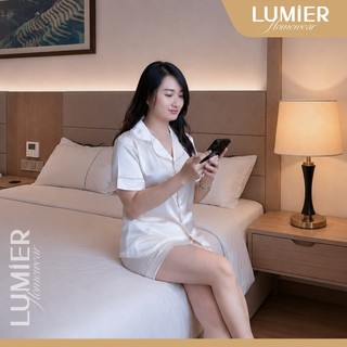 Bộ ngủ lụa latin trơn tiểu thư có họa tiết ren nhỏ  dễ thương, chất liệu lmềm mỏng nhẹ sờ mát lạnh
