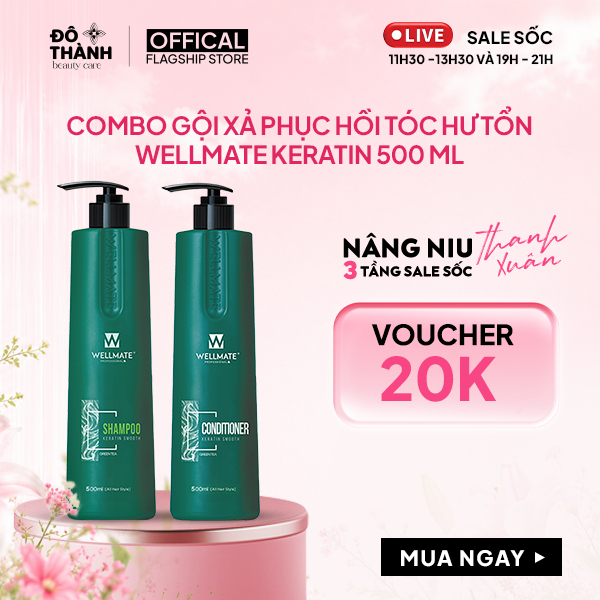 Combo dầu gội dầu xả Keratin Wellmate làm sạch sâu phù hợp cho mọi loại tóc dung tích 500ml