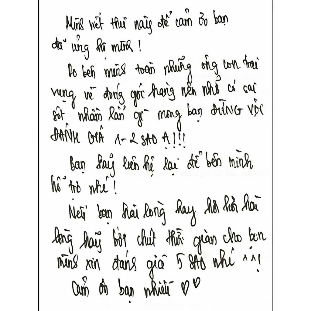 THƯ CẢM ƠN QUÝ KHÁCH HÀNG